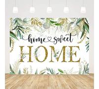 Ticuenicoa 9x6ft Housewarming Backdrop Green Leaves Background for New House Party Decorations Gold Housewarming Photography Home Sweet Home Banner Background Photo Booth Wedding Cake Table Supplies