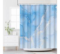 Ticuenicoa Abstract Marble Shower Curtain, Blue Shades Jade Texture Silver Stripes Watercolor Paint, Modern Ink Art Decor Waterproof Fabric Shower Curtain for Bathroom Set with Hooks, 72x72 in