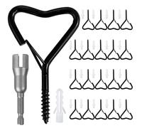 Ticway 20 Pack Q-Hanger Hooks, Screw Hooks for Outdoor String Lights Heart Love Eye Hook Heavy Duty Safety Buckle Windproof Hooks for Hanging Plants with Wing Nut Driver, Black
