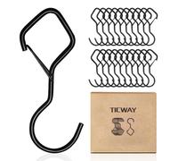 Ticway 20 PCS S Hooks for Hanging, 4 Inch Heavy Duty Closet Hooks with Safety Buckle,Clothes,Kitchen Utensil,String Lights,Handbags,Belt,Hat,Cup Black