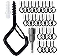 Ticway 30 Pcs Outdoor Hooks for String Lights,Screw Hooks for Hanging Plants,Ceiling Hooks with Safety Buckle,Square Hanger for Wind Chimes,Bird Feeder,Lanterns,Christmas Decorations (Black)