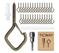 Ticway 30 Pcs Outdoor Hooks for String Lights,Screw Hooks for Hanging Plants,Ceiling Hooks with Safety Buckle,Square Hanger for Wind Chimes,Bird Feeder,Lanterns,Christmas Decorations Bronze