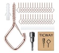 Ticway 30 Pcs Outdoor Hooks for String Lights,Screw Hooks for Hanging Plants,Ceiling Hooks with Safety Buckle,Square Hanger for Wind Chimes,Bird Feeder,Lanterns,Christmas Decorations Rose Gold