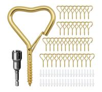 Ticway 40 PCS Heart Shaped Hooks for Outdoor String Lights,Screw Hooks for Outdoor String Lights, Party Lights, Garage, Bird Feeder, Lanterns,Wind Chimes (Gold, 40 pcs)
