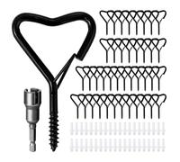 Ticway 40 PCS Heart Shaped Hooks for Outdoor String Lights,Screw Hooks for Outdoor String Lights, Party Lights, Garage, Bird Feeder, Lanterns,Wind Chimes (Black, 40 pcs)