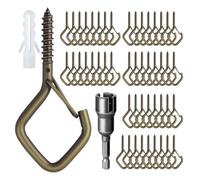 Ticway 50 Pcs Outdoor Hooks for String Lights,Screw Hooks for Hanging Plants,Ceiling Hooks with Safety Buckle,Square Hanger for Wind Chimes,Bird Feeder,Lanterns,Christmas Decorations (Bronze)