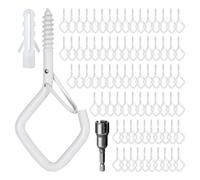 Ticway 80 Pcs Outdoor Hooks for String Lights,Screw Hooks for Hanging Plants,Ceiling Hooks with Safety Buckle,Square Hanger for Wind Chimes,Bird Feeder,Lanterns,Christmas Decorations White