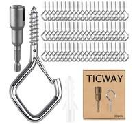 Ticway 80 Pcs Outdoor Hooks for String Lights,Screw Hooks for Hanging Plants,Ceiling Hooks with Safety Buckle,Square Hanger for Wind Chimes,Bird Feeder,Lanterns,Christmas Decorations Silver