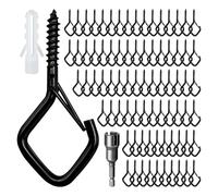 Ticway 80 Pcs Outdoor Hooks for String Lights,Screw Hooks for Hanging Plants,Ceiling Hooks with Safety Buckle,Square Hanger for Wind Chimes,Bird Feeder,Lanterns,Christmas Decorations Black