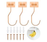 Ticway Banana Hanger Hook - Space Saving Banana Holder Hanger to Keep Bananas Fresh, Self Adhesive and Screw Banana Hook 3Pack Rose Gold