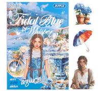 Tidal Blue Whisper Sticker Scrapbooking Supplies for Junk Journal, 20 Sheets PET Stickers - Vintage Journaling Stickers