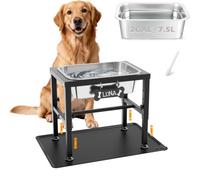 TIDANT 2 Gallon Elevated Dog Water Bowl for Large Dogs with Spill-Proof Mat, 4-Height Adjustable Raised Dog Water Bowl Stand (9.4-14.2'') with Stainless Steel Bowls for Indoor/Outdoor