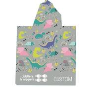 tiddlers & nippers Kids Patterned/Plain Microfibre Hooded Towel/Poncho | Super Absorbent Microfiber & Quick Drying | Ideal For Beach, Pool, Holidays & Travel (Personalised Dinky Dinos, 18m-5 Years)