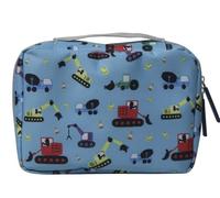 tiddlers & nippers | Kids Travel Wash Bag | Hanging Toiletry Bag & Organiser | Lightweight, Compact & Expandable | Zipped Storage Compartment, Carry Handle & Hanging Hook (Diggers & Lorries)
