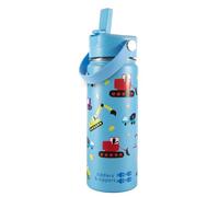 tiddlers & nippers Stainless Steel Vacuum Insulated Double Wall Kids Reusable Water Bottle with Leak Proof Straw 500ml | Keeps Cool for 24hrs & Warm for 10hrs + (Diggers & Lorries)