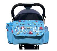 Tiddlers & Nippers Tiddler Universal Pram Pushchair Organiser Bag - Large Capacity Stroller & Buggy Bag with 2 Cup Holders & 2 Compartments (Personalised Diggers & Lorries)