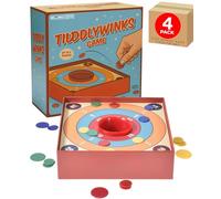 Tiddlywinks Traditional Tabletop Flicking Game Family Board Retro Indoor Skill Set Classic Rules Colourful Discs Central Bowl Competitive Fun for Kids & Adults Old-Fashioned Party Play 4 Pack Electoys
