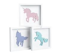 Tide and Tales 3D Unicorn Wall Decor, Set of 3, Girls Bedroom Decor | 7" x 7" , Framed White Wood, Pastel Kids Room Decor, Girls Bedroom Decor, Unicorn Nursery Wall Art, Gift-Boxed