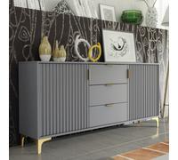 Tide Crest 140cm Dark Grey Sideboard Gold - Modern Fluted Design