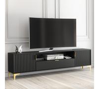 Tide Crest 200cm Black TV Unit Gold - Modern Fluted Design