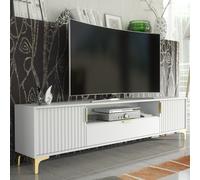 Tide Crest 200cm White TV Unit Gold - Modern Fluted Design