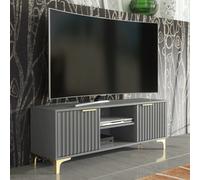 Tide Crest Tv Unit 120Cm Gold Dark Grey With Fluted Wave Doors - Creative Furniture