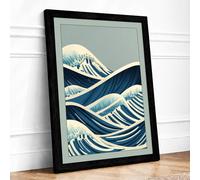 Tide in Lines Coastal Framed Wall Art Print A2 (59.4×42cm) Black, Wall Decor for Living Room, Bedroom, Office & Home, Ready to Hang, Art Gift