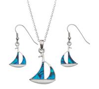 Tide Jewellery Blue Sailing Boats Paua shell rhodium-plated pendant and earrings set, Nulticoloured