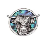 Tide Jewellery Inlaid Paua Shell Scottish Highland Cow Coo Pin Badge