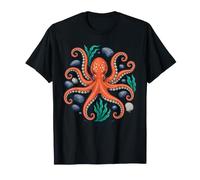 Tide Pool Octopus Nautical Woodcut Marine Art T-Shirt