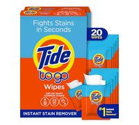 Tide Stain Remover for Clothes, Tide To Go Wipes, Instant Stain Remover for Clothes, Travel & Pocket Size, 20 Count