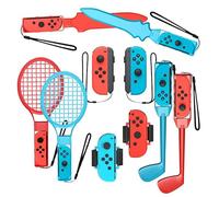 Tideal - 10 in 1 Sport Accessories Bundle for Nintendo Switch Joy-Con - Family Accessories Kit for Mario Sports Games - Includes Tennis Racket, Golf Clubs, Soccer Leg Straps, Swords and Wrist Bands