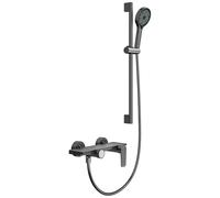 TIDECRFT 2-Function Shower Mixer Set Shower Kit for Tub and Shower, with Adjustable Height Bar, 4-Spray Handheld and Waterfall Bath Mixer Taps,Grey Titanium Colour