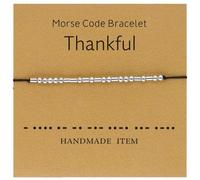 Tidefire Morse Code Bracelets for Women Men Secret Message Beads Silk Cord Bangle Friendship Bracelet with Meaning Card (Thankful)
