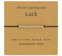 Tidefire Morse Code Bracelets for Women Men Secret Message Beads Silk Cord Bangle Friendship Bracelet with Meaning Card (Luck)