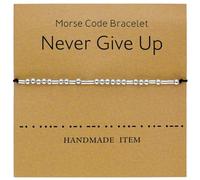 Tidefire Morse Code Bracelets for Women Men Secret Message Beads Silk Cord Bangle Friendship Bracelet with Meaning Card (Never Give Up)