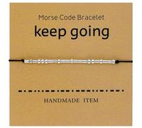 Tidefire Morse Code Bracelets for Women Men Secret Message Beads Silk Cord Bangle Friendship Bracelet with Meaning Card (Keep going)