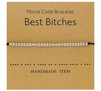 Tidefire Morse Code Bracelets for Women Men Secret Message Beads Silk Cord Bangle Friendship Bracelet with Meaning Card (Best Bitches)