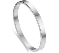 Tidefire Stainless Steel & Titanium Steel Bracelet - 18K Gold Plated Heart & Star Bangle Bracelet (Smooth Silver)