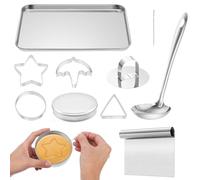 Tideriel Korean Sugar Cookie Making Tools 10pcs Stainless Steel Cookie Cutters Dalgona Kit Sugar Biscuits Molds Umbrella Star Round Triangle for Baking Cake DIY Cooking Party Game