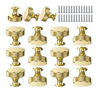Tidetake 15 PCS Gold Cabinet Knobs Kitchen Handles Solid Brass Cabinet Knobs Gold Knurled Door Hardware Cupboard Knob for Wardrobes, Kitchen, Furniture