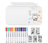 TIDEVAN Pack of 14 White Bibs for Painting, Baby Bibs Made of Cotton with 12 Coloured Textile Pens and 5 Painting Stencils, Baby Shower Games for Baby Shower, Party, Boys, Girls, White, 21,6 cm