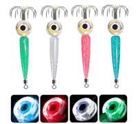 Tidevib 2 Pack Electronic LED Squid Jig Hook Light, 75cm Rotating Bait Fish Lure with 12 Claws, Waterproof Underwater Fishing Light Attracting Fish, Multi-Color