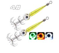 Tidevib 2Pcs LED Glow Squid Jig Hooks with Reflective Beads for Night Fishing Cuttlefish and Octopus Made of ABS Material in Green and Pink Sizes 9.5cm and 7.5cm