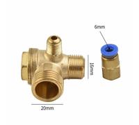 Tidevib 3 Port Brass Male Threaded Check Valve for Air Compressor, 20mm/16mm/10mm Connectors, 2-Pack