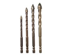 Tidevib 4-Piece Eccentric Drill Bit Set, Four-Flute Triangle Drill for Glass Tile Punching, 6mm/8mm/10mm/12mm Hex Shank, Carbide Tip for Tile, Granite, Concrete, Gold