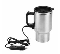 Tidevib 450ml Car Electric Water Heater Mug for Stainless Steel 12V Heated Coffee Kettle Cup Travel, Silver + Black