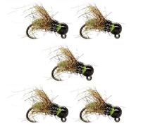 Tidevib 5pcs Trout Fishing Fly Hooks with Tungsten Bead Head Nymph Design, Fast Sinking High Carbon Steel Lures for Grayling and Freshwater Angling, Mixed Colours 12# 14# 16#
