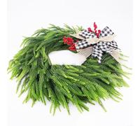 Tidevib Artificial Green Plant Wreath, Festive Door Hanging Decoration with Bow 40cm, Holiday Ornament for Year-Round Use