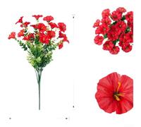 Tidevib Artificial Silk Morning Glory Bouquet with Eucalyptus, UV Resistant Flowers for Indoor Decor for Living Room(Red)